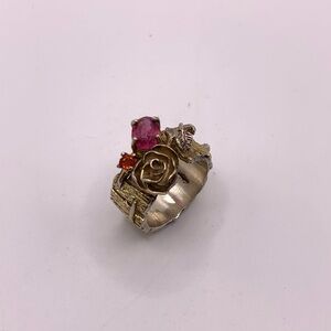 ✨ Elegant Silver and Pink Rose Ring size 8.5